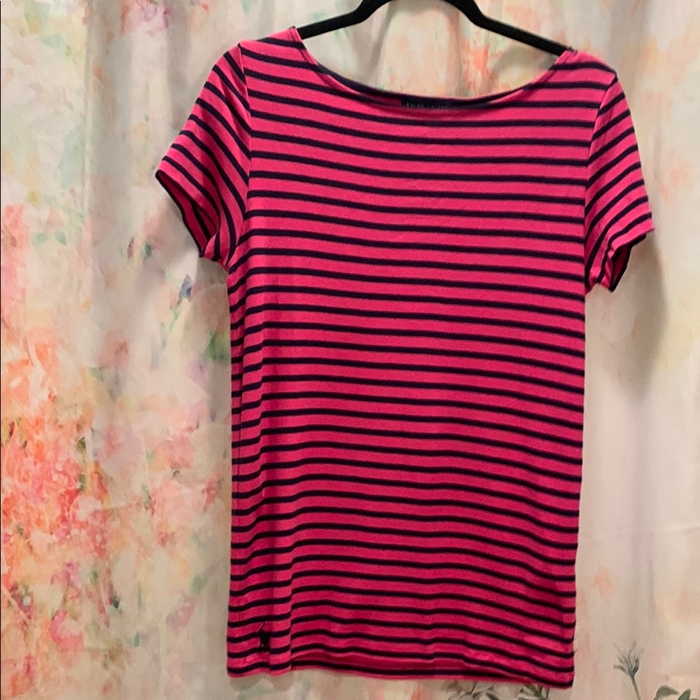 Ralph Lauren Pink and White Fitted Short Sleeve T-Shirt